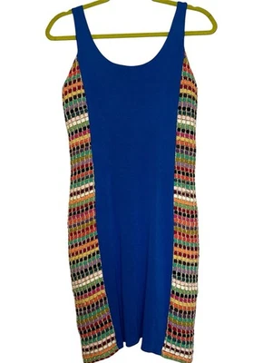 Judith March Size Medium Rainbow Weave Detail Knit Dress Blue Sleeveless Bodycon - Image 1 of 4