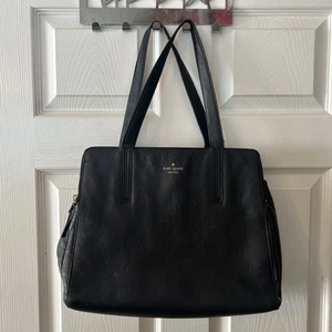 Große Kate Spade Schultertasche weiches schwarzes genarbtes Leder Laptoptasche Reißverschlüsse - Bild 1 von 13