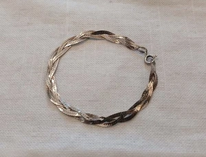 Sterling Silver Twisted Braided Herringbone Bracelet 925 Italy 6-1/2" - Picture 1 of 7