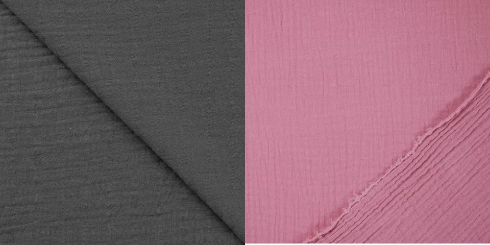 Musselin Paket 2 Stoffe je 1 m + 1,35 m Breite Grau + Old Rose Double Gauze - Bild 1 von 1
