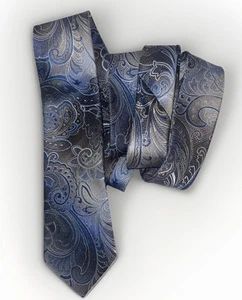 Pronto Uomo 100% Silk Men’s Long Necktie Gray Silver Blue Tie Formal - Picture 1 of 5
