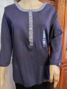 NEU MIT ETIKETT ST. JOHN'S BAY WASCHBAR BAUMWOLLE LANGARM MARINEBLAU STRICK TOP-GR. XL - Bild 1 von 10
