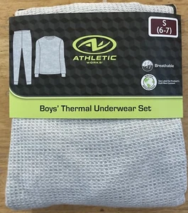Athletic Works Boy's Grey Waffle Thermal Top & Bottom Set Size S 6-7 Long Johns - Picture 1 of 2