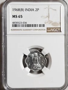 India 2 Paise 1968B NGC MS 65 - Picture 1 of 2