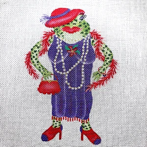 Pintado a Mano JP Punta de Aguja Lona Sombrero Rojo Dama Rana Púrpura Vestido Cuentas Boa S814 - Imagen 1 de 9
