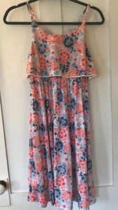 Girl's LUCKY Brand Knit Dress, Ruffles, Pink & Blue Floral Print, Size Large - Picture 1 of 7