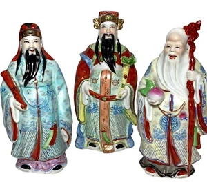 Antique /Vintage 14" China 3 Wise Men Porcelain Statues Health Happy Prosperity - Picture 1 of 15