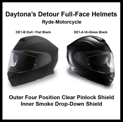 No Fog Daytona Detour Full Face Black DOT Motorcycle Helmet Drop Down Sun Shield Foto 1 de 4
