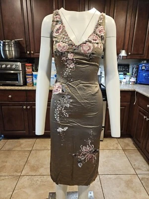 💥IMPRESIONANTE VESTIDO DE CÓCTEL MANDALAY Noche Adornado Seda OLIVA 6 Foto 1 de 4