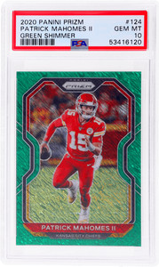 2020 Panini Prizm #124 Patrick Mahomes II Green Shimmer Prizm /5 PSA 10