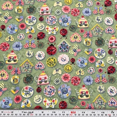 Lindo como botón de Ro Gregg para Northcott tela de algodón verde por media yarda Foto 1 de 2