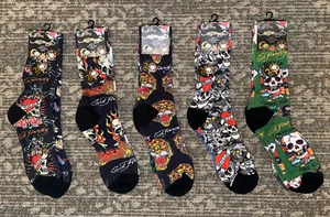 2 Pair Ed Hardy Varied Designs Ribbed Cushioned Crew Socks Men's NWT - Picture 1 of 12