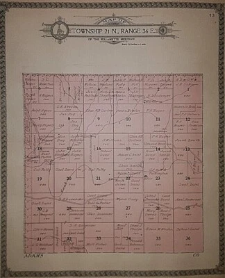 Antiguo mapa Plat 1911 ~ Twp. 21N-36E - LINCOLN Co., WASHINGTON ~ CRAB CREEK Foto 1 de 2