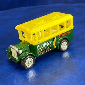 Vtg Unbranded Delivery Truck Bus Green Yellow Diecast  Plastic Pullback Goodview - Picture 1 of 13