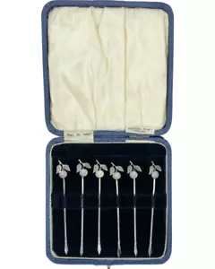 Antik Napier Set 6 Cocktail Beilage Plektren England Sterlingsilber Art Deco - Bild 1 von 13
