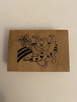 Sello de goma montado en madera Bear Butterfly Sky RS16 Foto 1 de 4