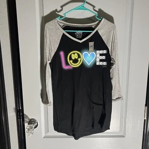 Justice for Girls Love Black 3/4 Sleeve Shirt Glitter Rhinestones Size 18 NWT - Picture 1 of 6