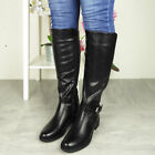Mid Calf Boots Shoes Zip Gusset Stretch Ladies Biker Rider Comfy Womens Sizes