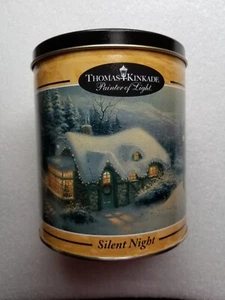 Thomas Kinkade Round Metal Storage Tin Silent Night Snow Cabin 6x5 Collectible - Picture 1 of 3