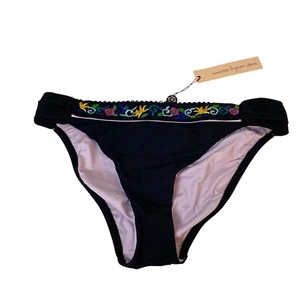Nanette Lepore Embroidered Floral Design Bikini Bottom Lined Black Women L NWT - Picture 1 of 5