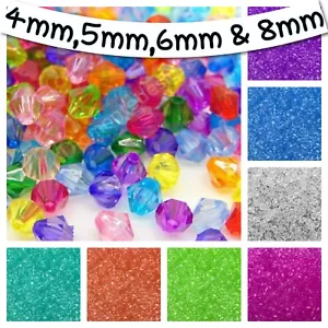 TOP QUALITY 4mm 5mm 6mm & 8mm ACRYLIC FACETED BICONE BEADS COLOUR CHOICE UK - Picture 1 of 46
