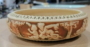 "Tazón bajo vintage antiguo de cerámica artística Roseville Donatello de 7" querubín - Imagen 1 de 6