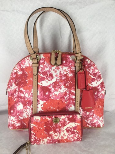Nuova borsa Coach rosa floreale cupola 31341 & East West braccialetto universale 62605