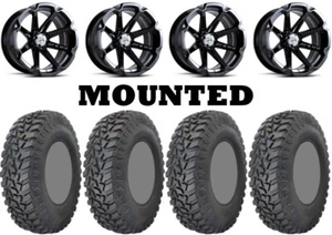 Kit 4 GBC Kanati Mongrel SQ Tires 30x10-14 on MSA M12 Diesel Black Wheels POL - Picture 1 of 5