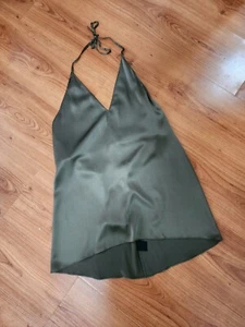 CHRISTOPHER ESBER 100% SILK Satin Halter Cami Army Green, Size 10 BNWT $330 - Picture 1 of 4