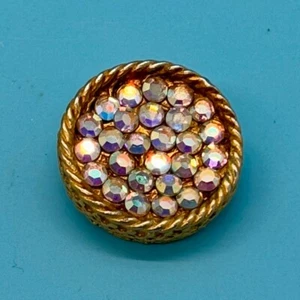 Vintage Aurora Borealis Rhinestone in Gold Tone Button – EUC - Picture 1 of 4