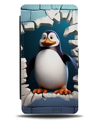 Funny Cartoon Penguin Breaking Free Design Flip Wallet Case Novelty Fun CV68 - Image 1 of 3