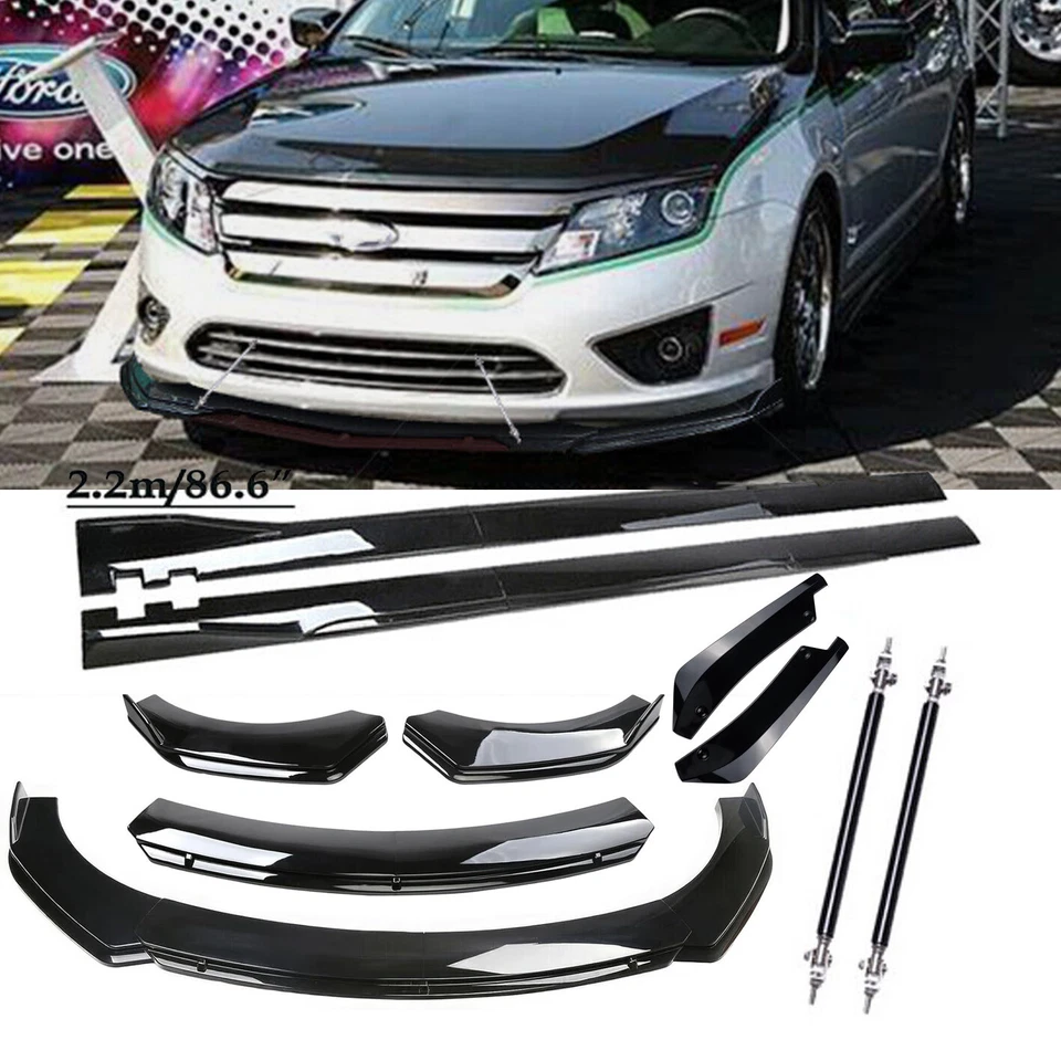 For Ford Fusion Front Bumper Rear Lip Spoiler Kit 86.6" Car Side Skirt Black - Image 1 of 4