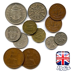 Collection of BRITISH 1962 ELIZABETH II coins, 63 Years Old! - Picture 1 of 2