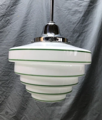 Vintage Chrome Brass Ceiling Pole Light Art Deco Glass Cake Globe Old 504-25B - Image 1 of 4