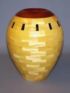 John Morris Yellowheart and Walnut Segmented Vase Hand Made (9/07) - Picture 1 of 2