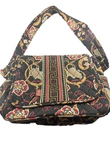 MaggiB Multi Brown Purse Hobo Handbag Fabric Quilted Mustard Red Silver Nice - Picture 1 of 8
