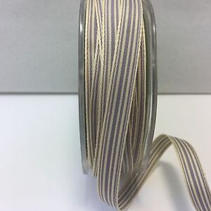 3/8" Grosgrain Ivory Striped Ribbon - May Arts - RG31 - Grey/Ivory - 5 Yards
