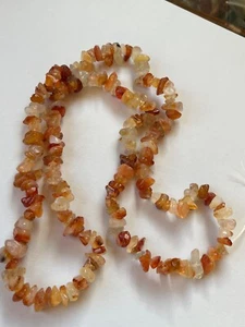 Long Carnelian Orange White Stone Nugget Bead Necklace - 34 inches long x 0.5 in - Picture 1 of 10