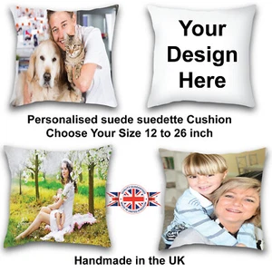 Personalised Pillow, Personalised Cushion Suede Picture Photo Suede Suedette - Picture 1 of 7