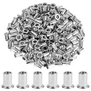 150 Pieces 1/4"-20 Stainless Steel Rivet Nuts Flat Head Threaded Insert Nutsert - Picture 1 of 12
