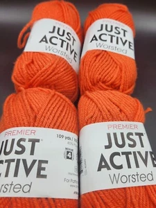 Premier Just Active Yarn Orange Lot Of 4 Skeins 1.76oz Each Medium Worst NEW - Picture 1 of 3