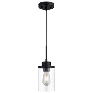 Lámpara colgante moderna de cilindro de vidrio transparente negro para granja, techo Han... - Imagen 1 de 9