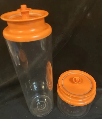 Vintage Tupperware Cannister Acrylic Container Retro Airlock Button Lid Set of 2 - Image 1 of 4