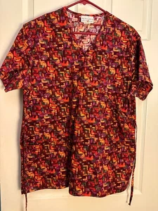 Peaches Lady's Fall Colors Scrub Top w/Large Pockets and a Back Tie Medium - Picture 1 of 10
