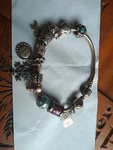 Pandora Sterling Silver Bracelet With 14 Charms Mom,Cross,snowman & more Vintage - Picture 1 of 12