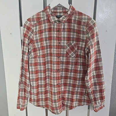 Roots Canada Womens Plaid Button Up Shirt Medium Orange Green Outdoors Cabin - Image 1 of 4