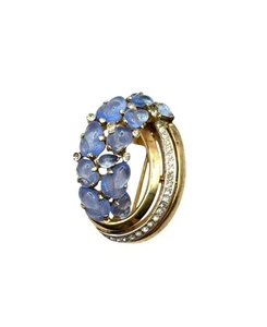 VTG A Philippe Crown TRIFARI Pat Pend Blue Molded Glass Pavé Fur Clip or Brooch - Picture 1 of 9