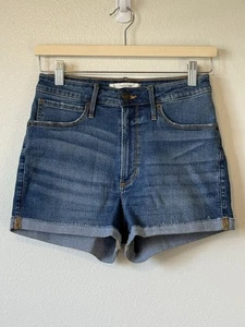 Abercrombie & Fitch Denim Cut Off Cuffed Shorts Size 2 26 Medium Blue High Rise - Picture 1 of 7