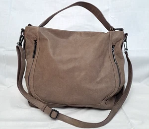 Elliott Lucca Designer Gray Pebbled Leather Hobo Crossbody Shoulder Handbag Zip - Picture 1 of 19