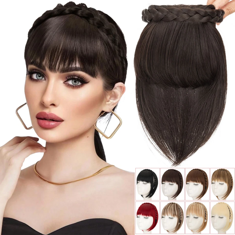 Diadema natural gruesa y ordenada Toupee para mujer con flequillo, peluca de cabello sintética Foto 1 de 4